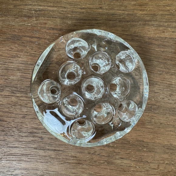 Vintage‎ Pressed Glass Clear Flower Frog 11 holes - Picture 1 of 3